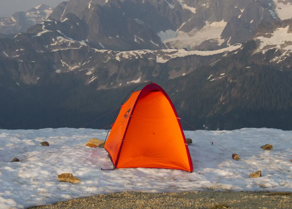 MSR tent setup for 3 season camping